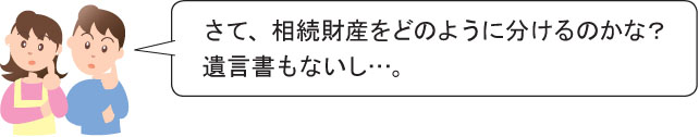 さて、相続財産をどのように分けるのかな？ 遺言書もないし…。